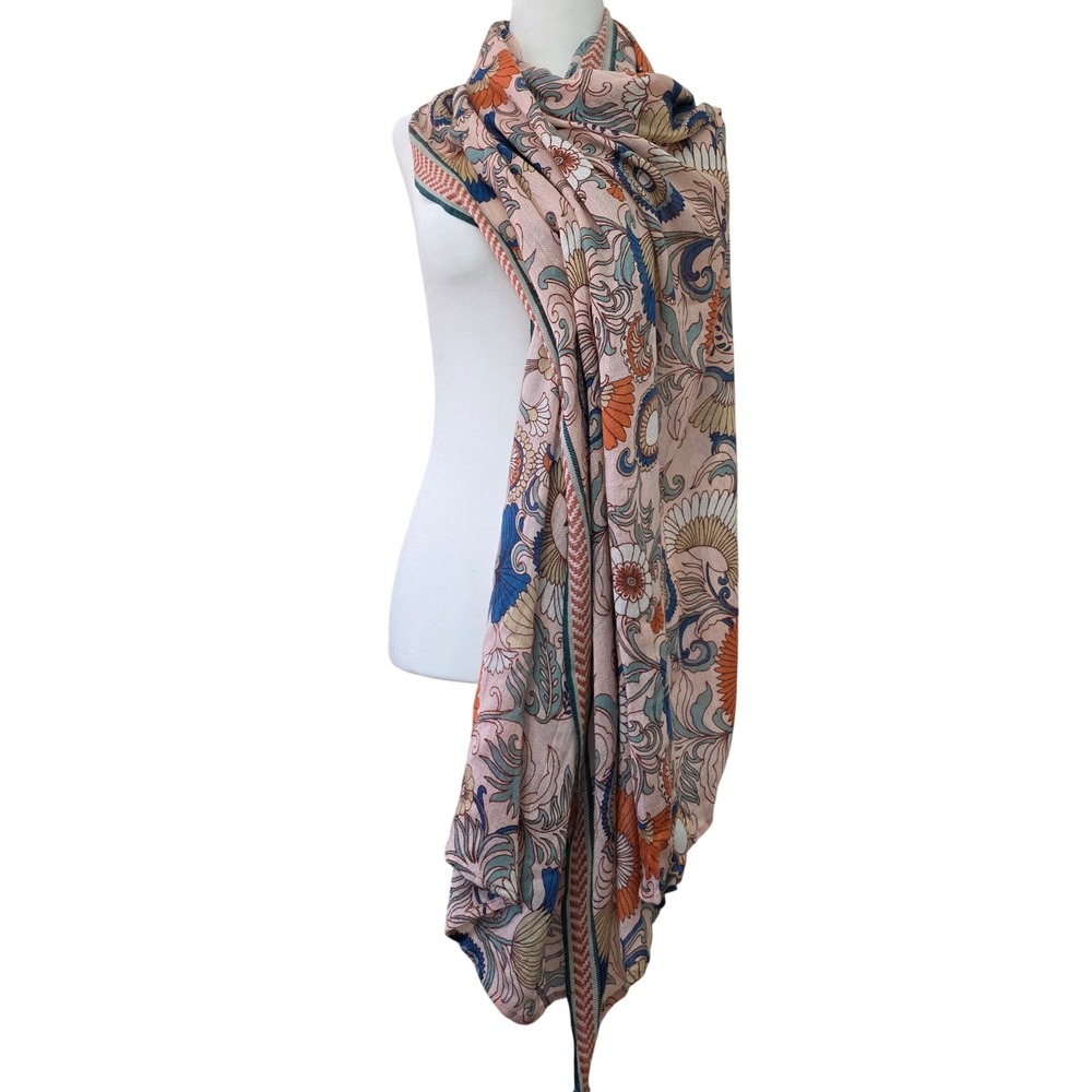 Large Lightweight Pink Floral Boho Scarf Wrap - Picture 2 of 11